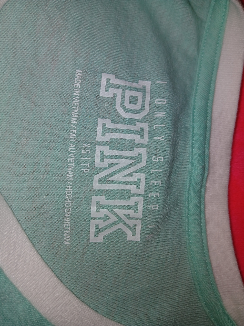 PINK Victoria's Secret Mint Green & Blue Graphic Long Sleep Tee XS New Condition - Picture 10 of 12